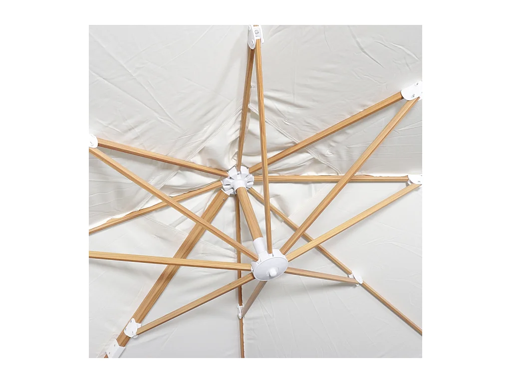 Ombrellone decentrato quadrato 3x3m, palo effetto legno + piastrelle