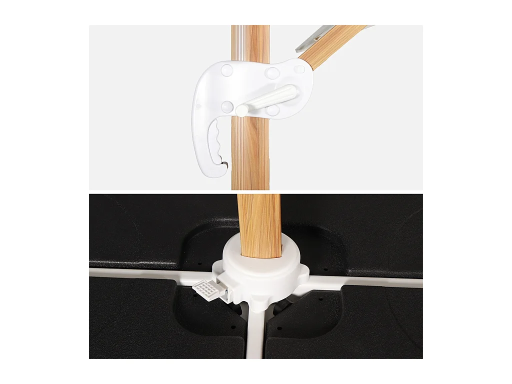 Ombrellone decentrato quadrato 3x3m, palo effetto legno + piastrelle