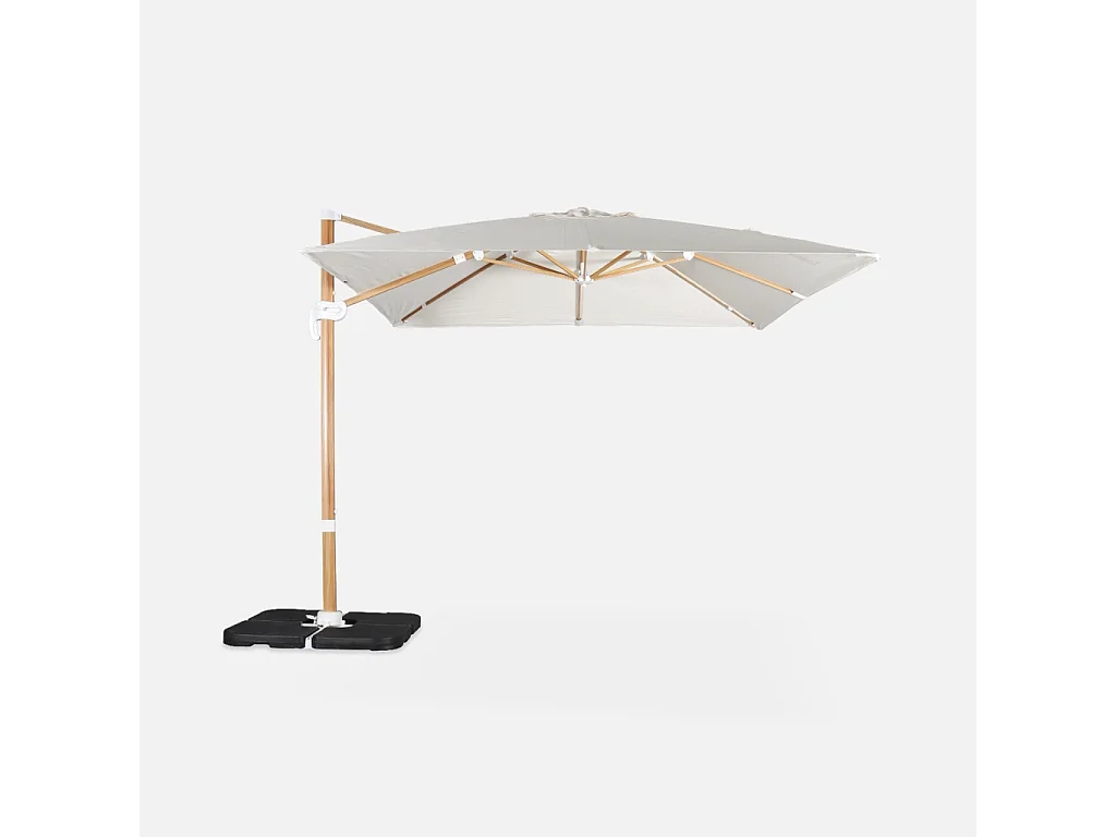 Parasol 3x3m con mástil efecto madera + losas 50x50cm crudo