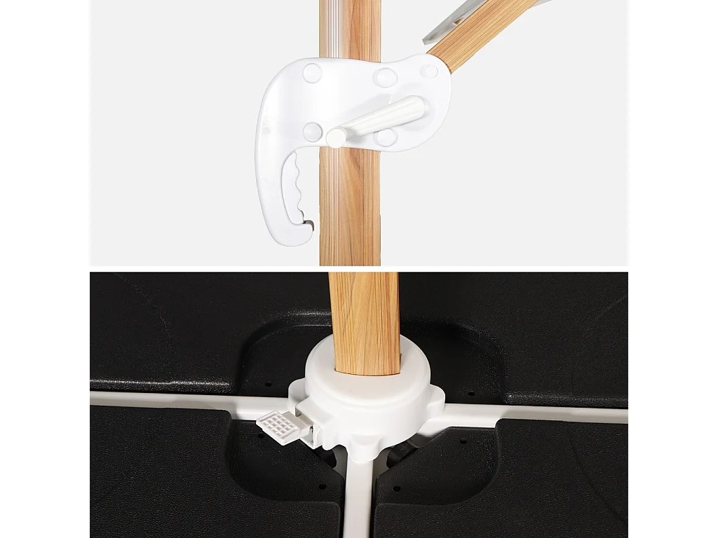 Parasol 3x3m con mástil efecto madera + losas 50x50cm crudo