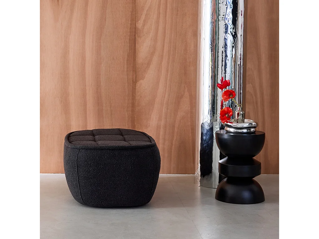 Pouf, poggiapiedi per poltrona boni bouclé texturizzata, nero