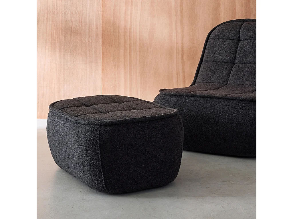 Pouf, poggiapiedi per poltrona boni bouclé texturizzata, nero