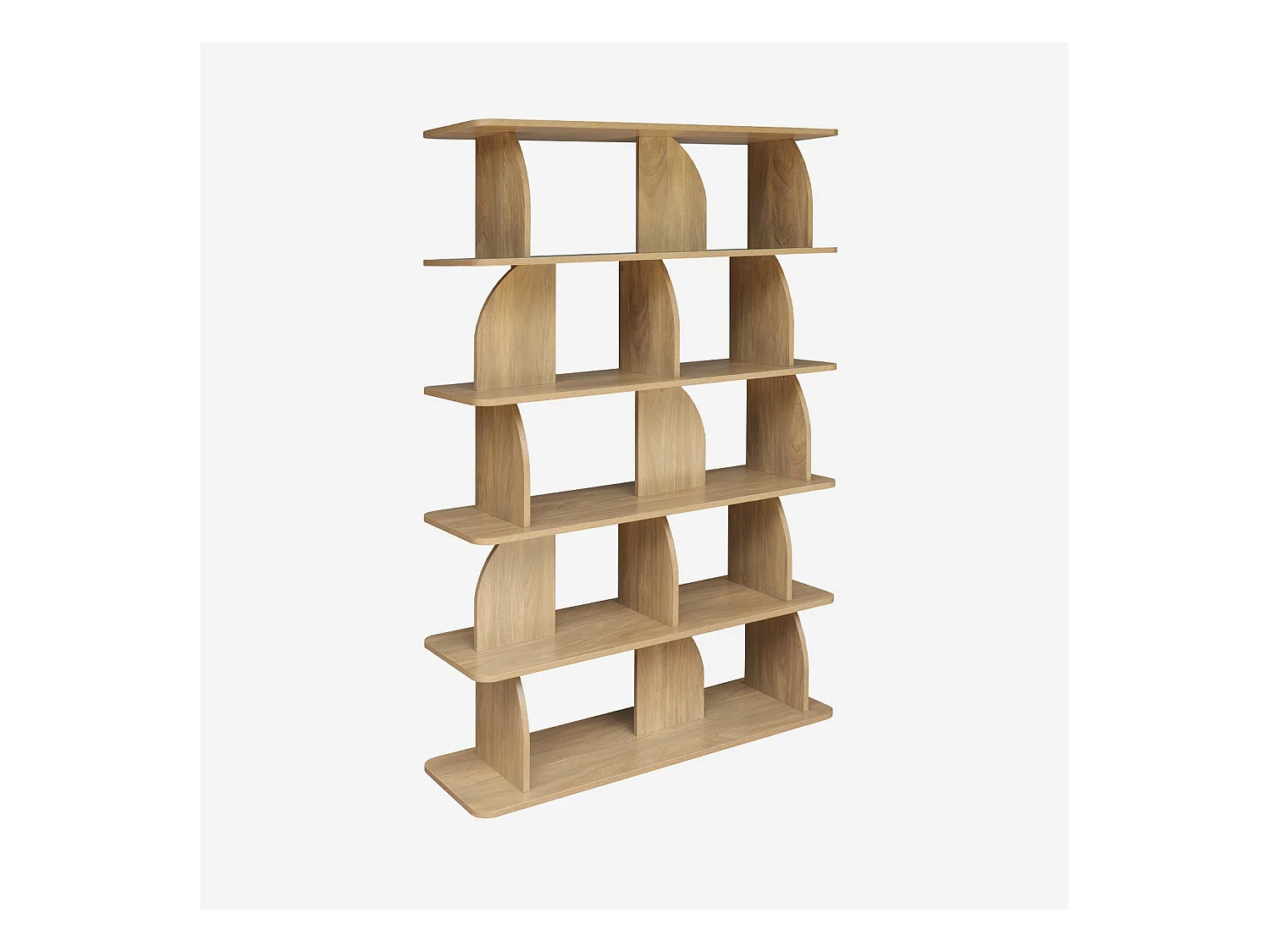 Etagère. bibliothèque exotique décor bois manguier 5 niveaux. séparateurs courbés - Alva