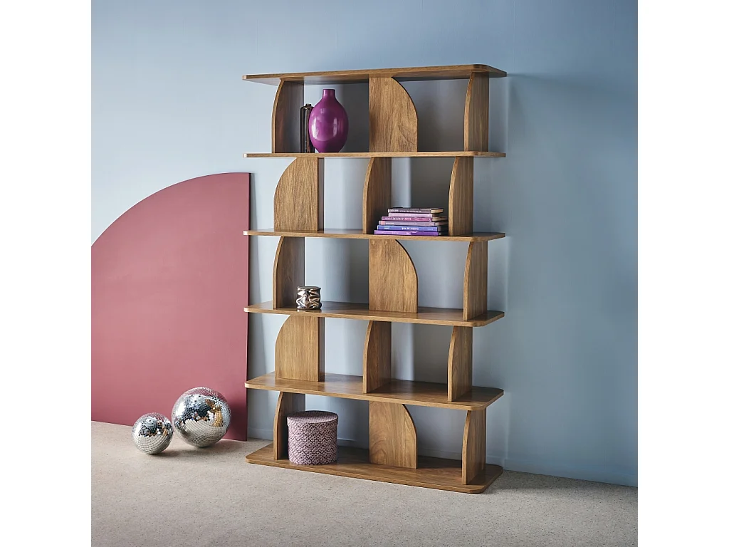 Etagère. bibliothèque exotique décor bois manguier 5 niveaux. séparateurs courbés - Alva