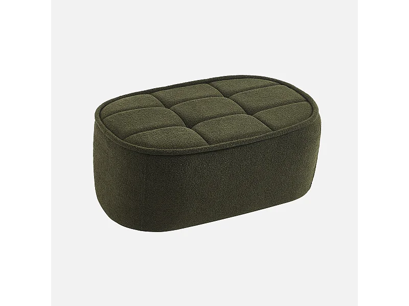Pouf, poggiapiedi per poltrona boni bouclé texturizzata, verde kaki