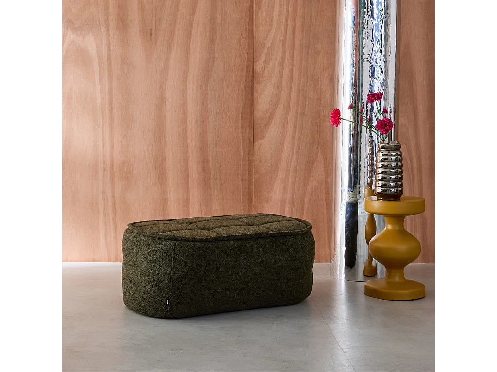 Pouf, poggiapiedi per poltrona boni bouclé texturizzata, verde kaki