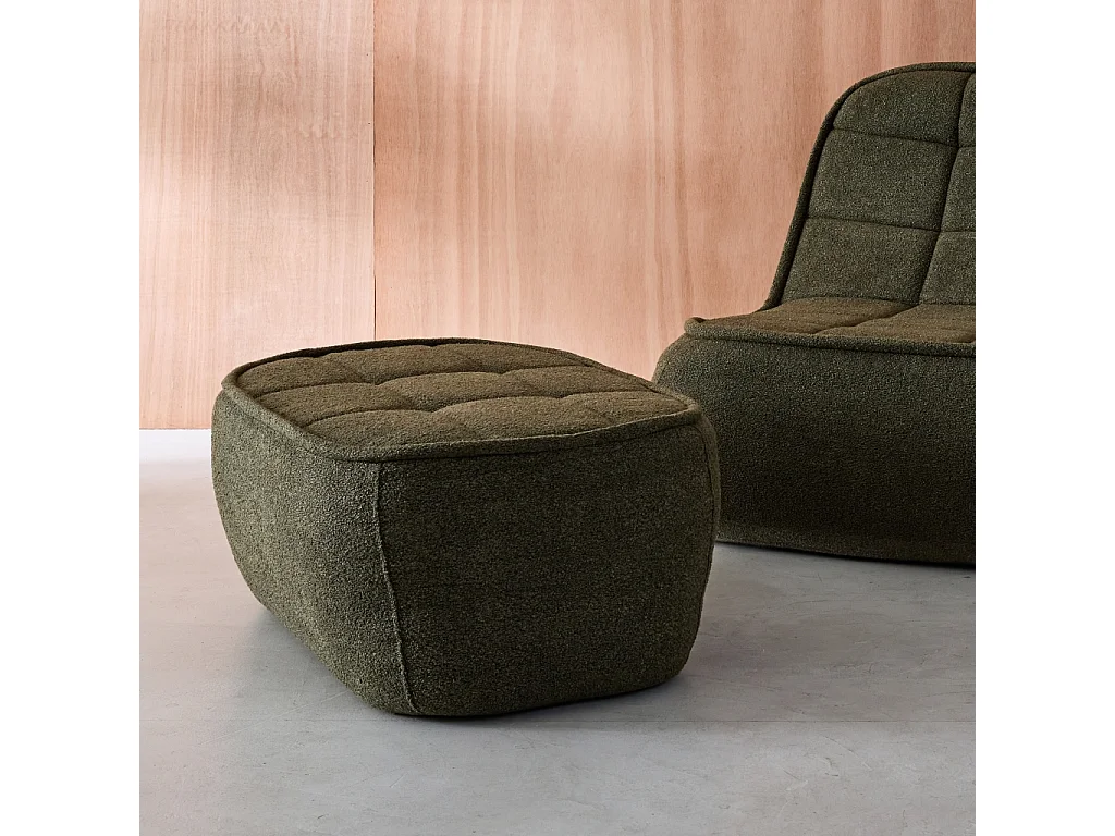 Pouf, poggiapiedi per poltrona boni bouclé texturizzata, verde kaki