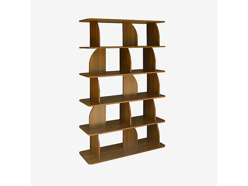 Scaffale libreria esotica decorazione legno 5 livelli, noce