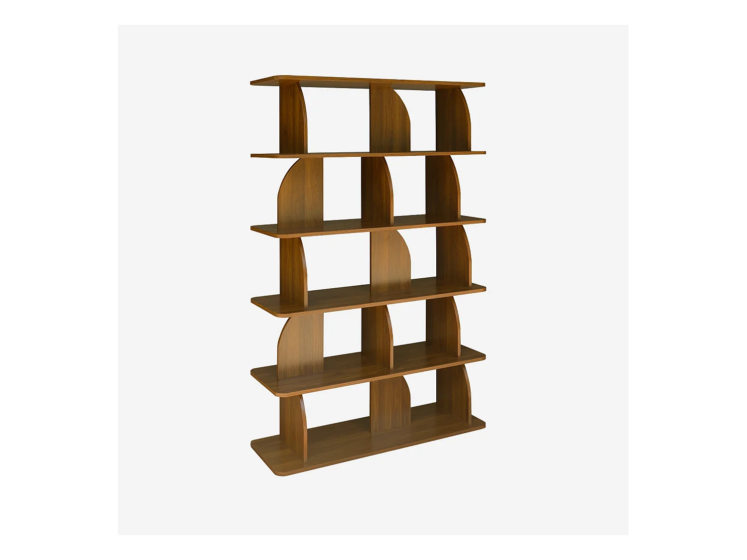 Scaffale libreria esotica decorazione legno 5 livelli, noce