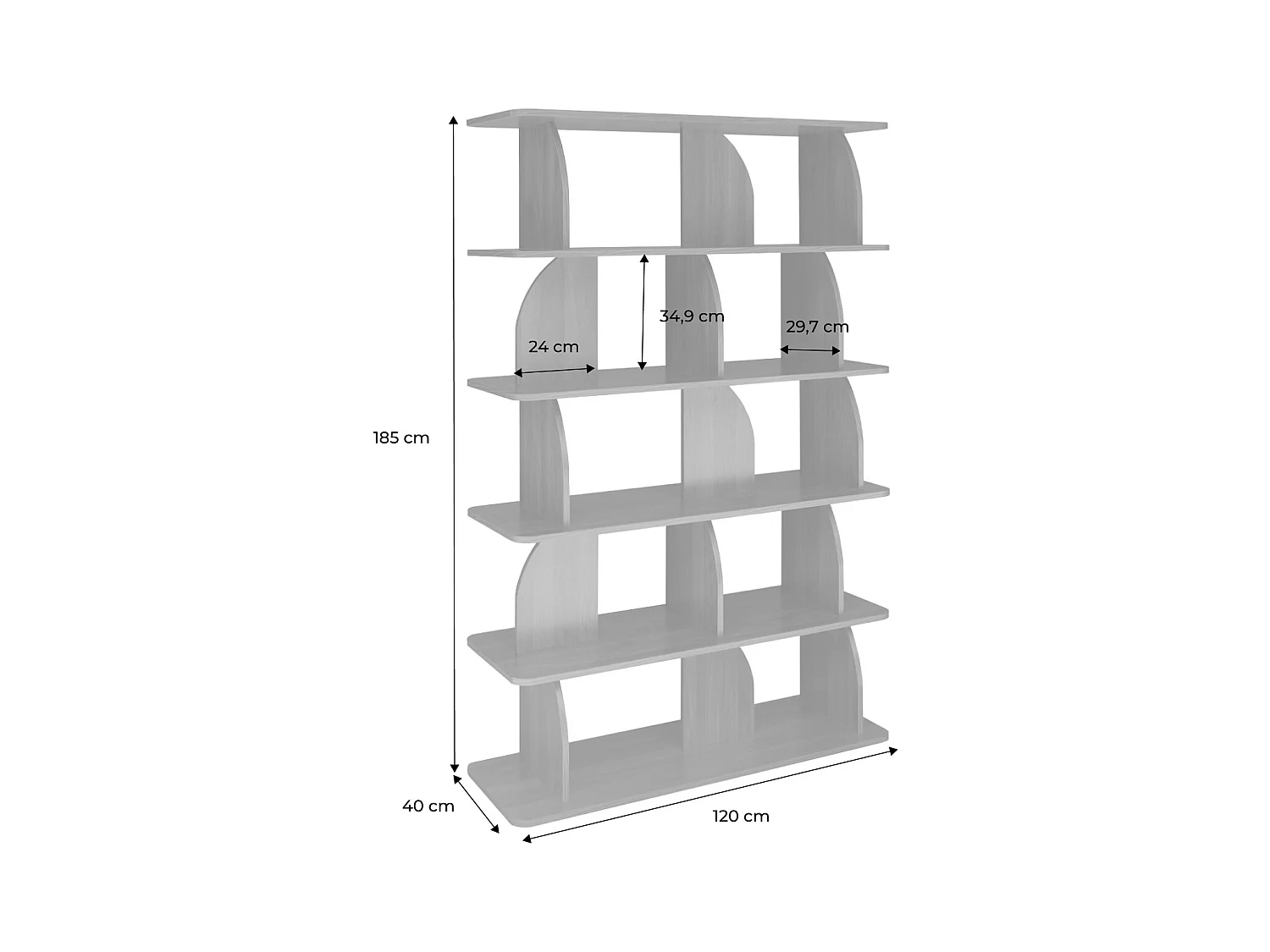Scaffale libreria esotica decorazione legno 5 livelli, noce