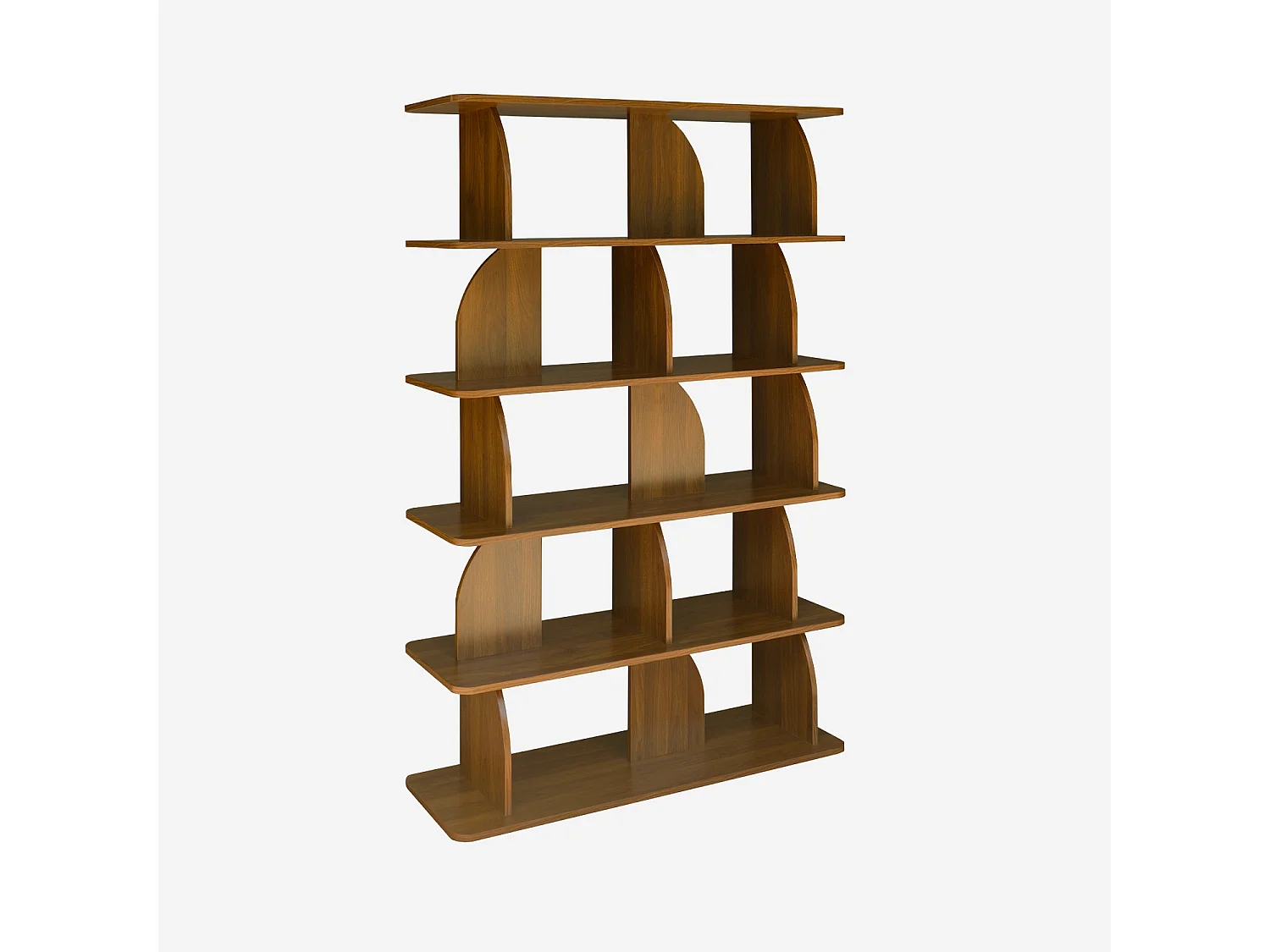 Etagère. bibliothèque exotique décor bois noyer 5 niveaux. séparateurs courbés - Alva