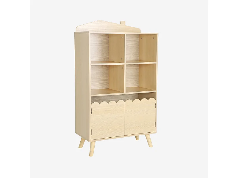 Biblioteca infantil madera de pino 2 puertas 4 estantes natural