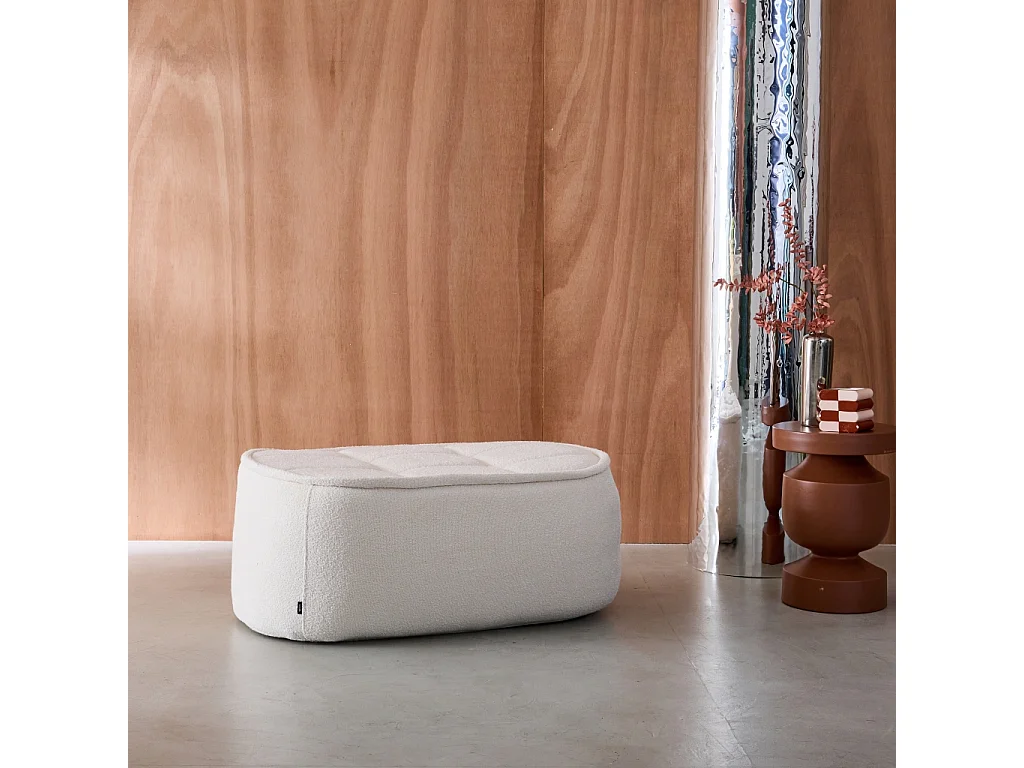 Pouf, poggiapiedi per poltrona boni bouclé texturizzata, bianco sporco