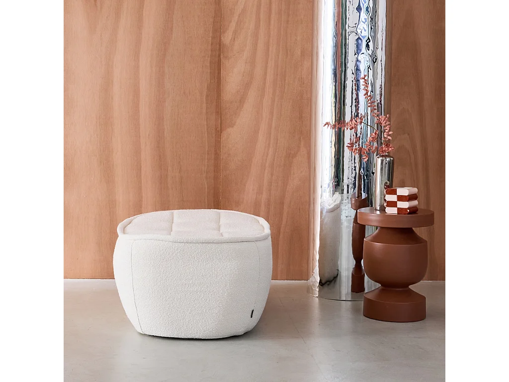 Pouf, poggiapiedi per poltrona boni bouclé texturizzata, bianco sporco