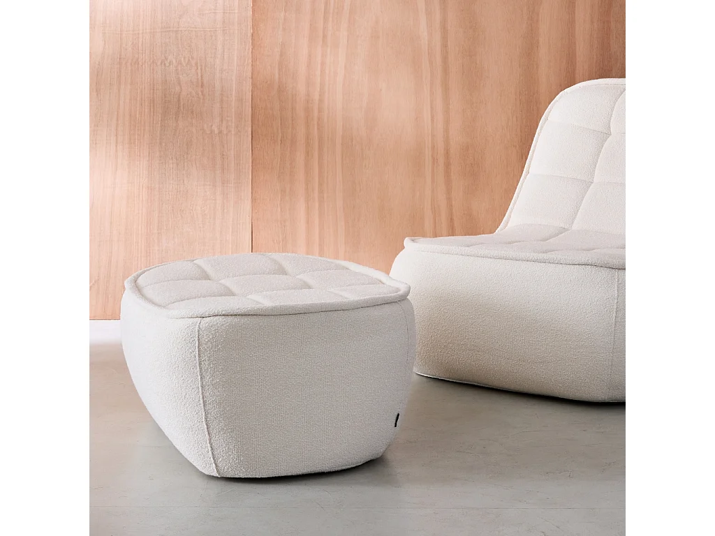 Pouf, poggiapiedi per poltrona boni bouclé texturizzata, bianco sporco
