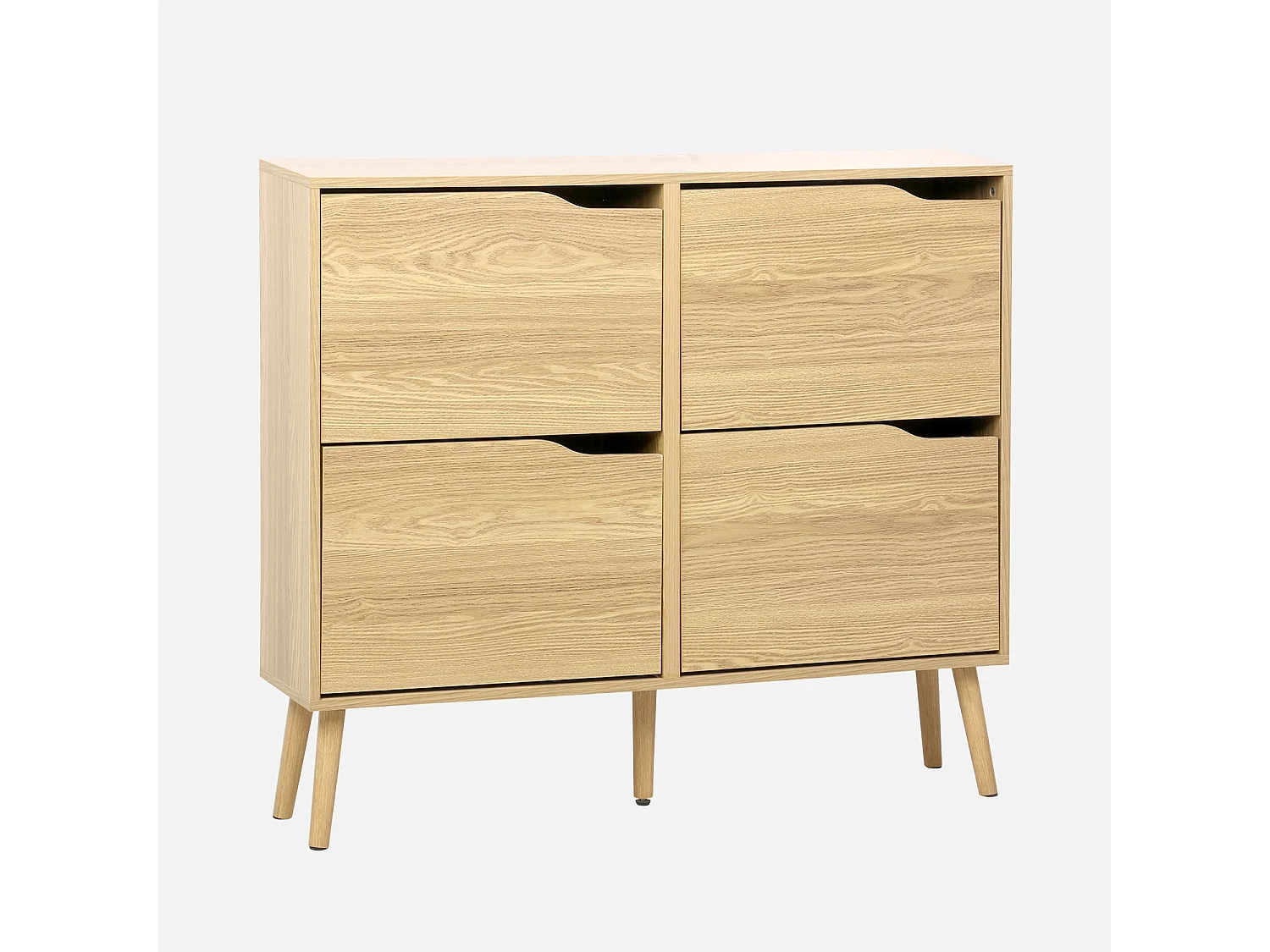 Scarpiera con decoro effetto legno, 4 ante, marrone naturale