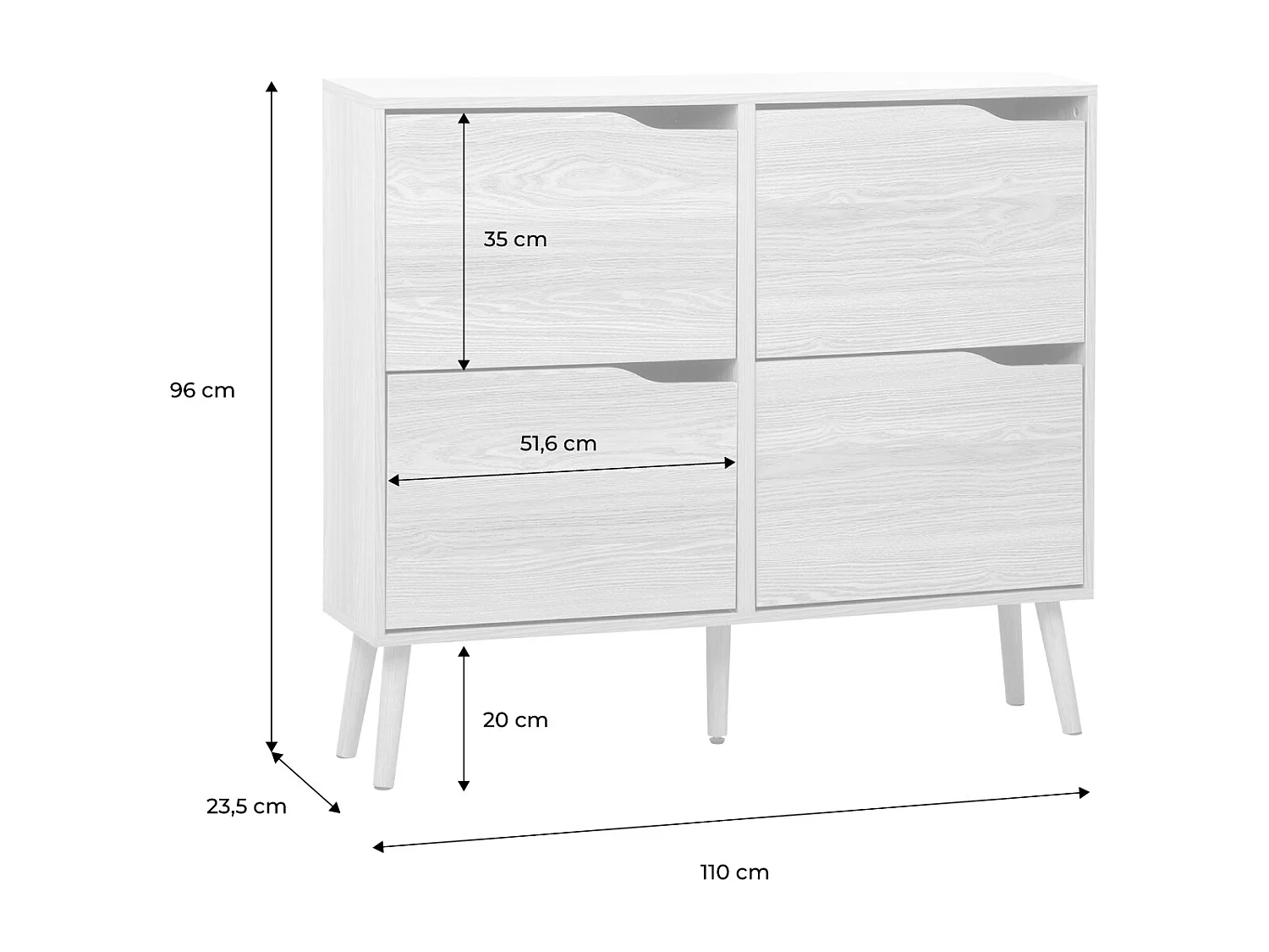 Scarpiera con decoro effetto legno, 4 ante, marrone naturale
