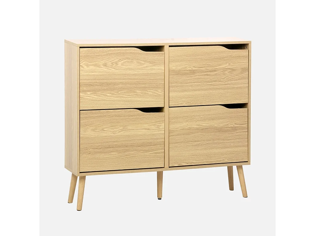 Scarpiera con decoro effetto legno, 4 ante, marrone naturale