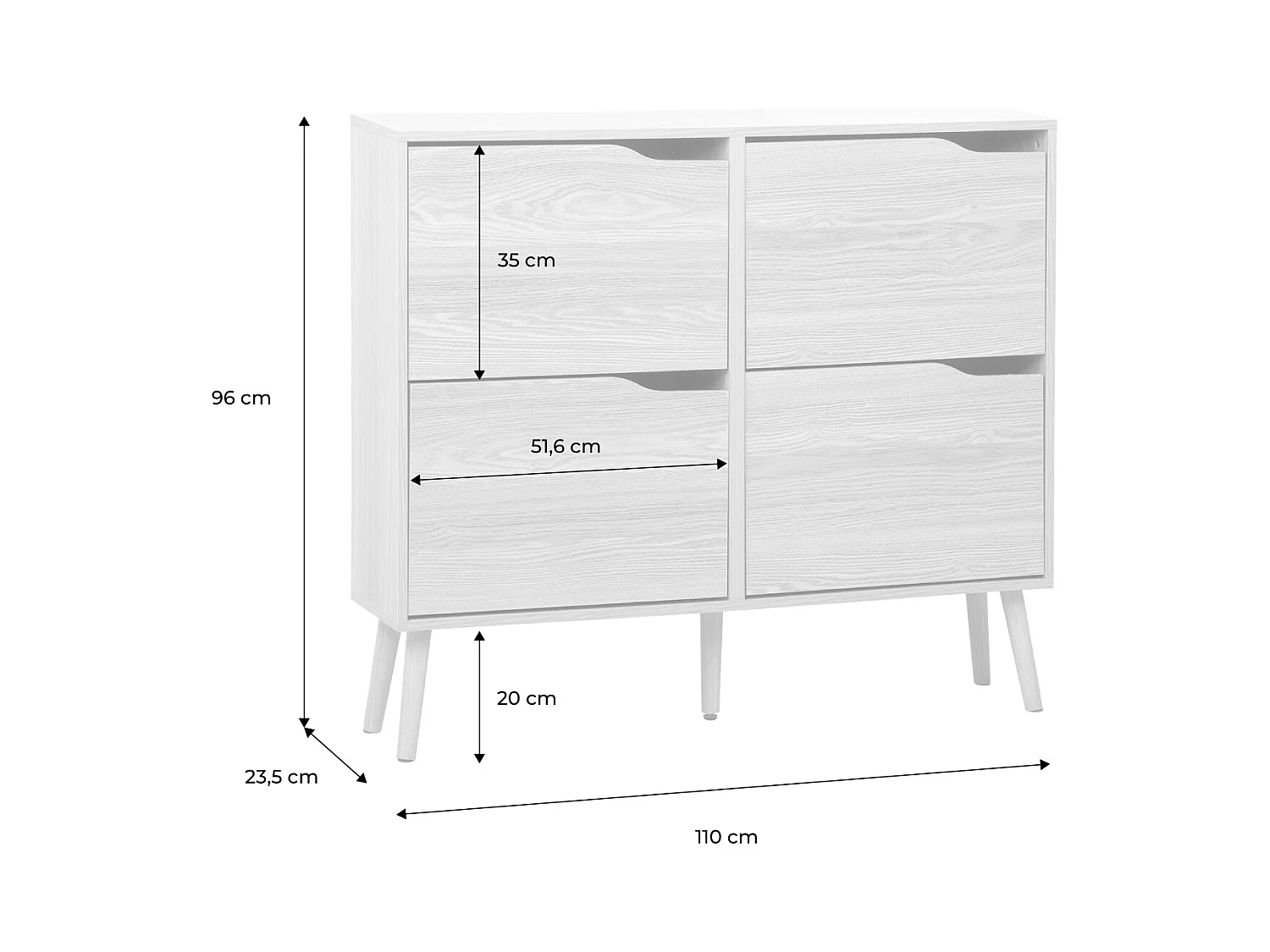 Scarpiera effetto legno 4 cassetti, noce
