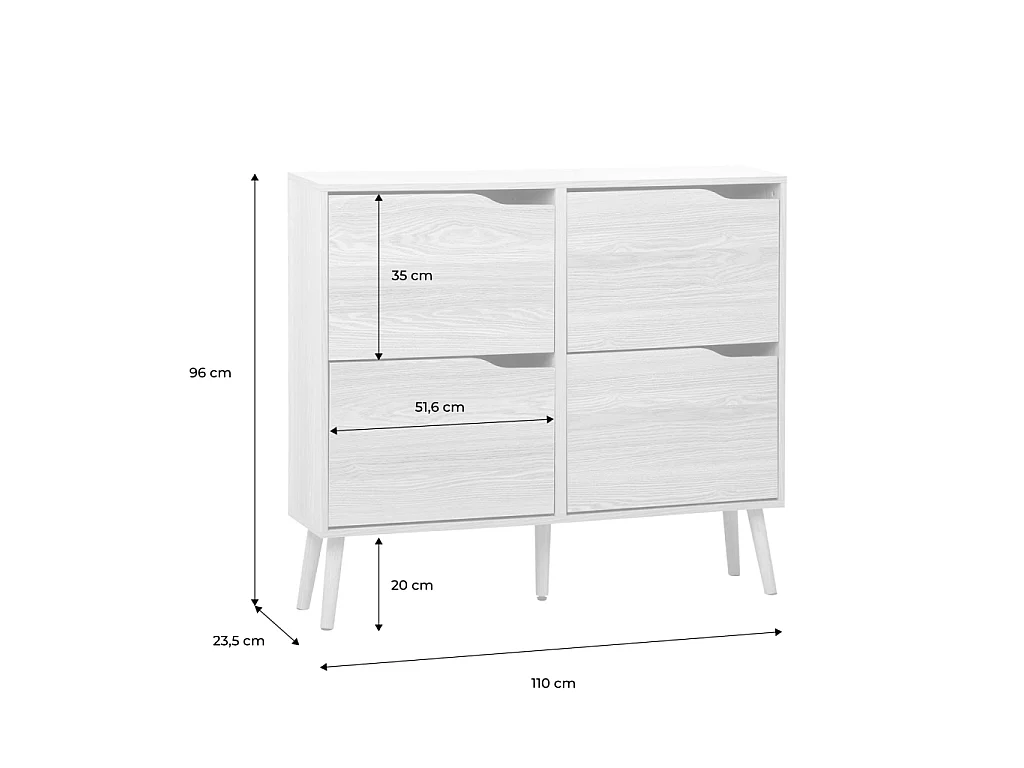 Scarpiera con decoro effetto legno, 4 ante Noce - 110x23x96 cm