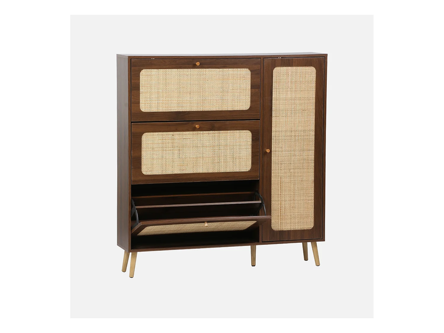 Scarpiera con intreccio 3 cassetti, marrone