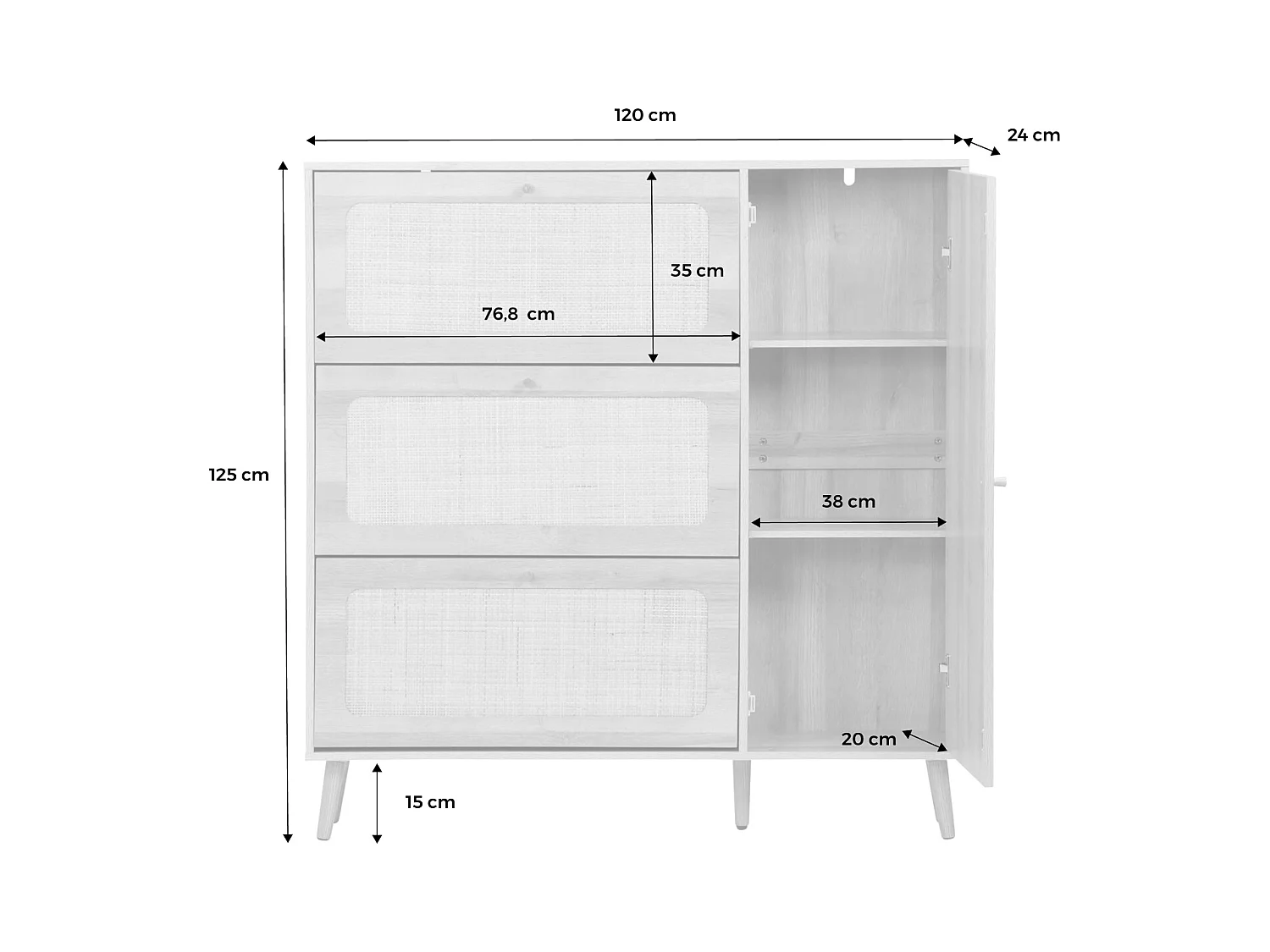 Scarpiera con intreccio 3 cassetti, marrone