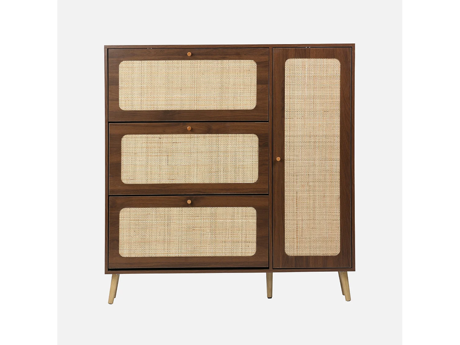 Mueble para zapatos de caña con 3 cajones nogal