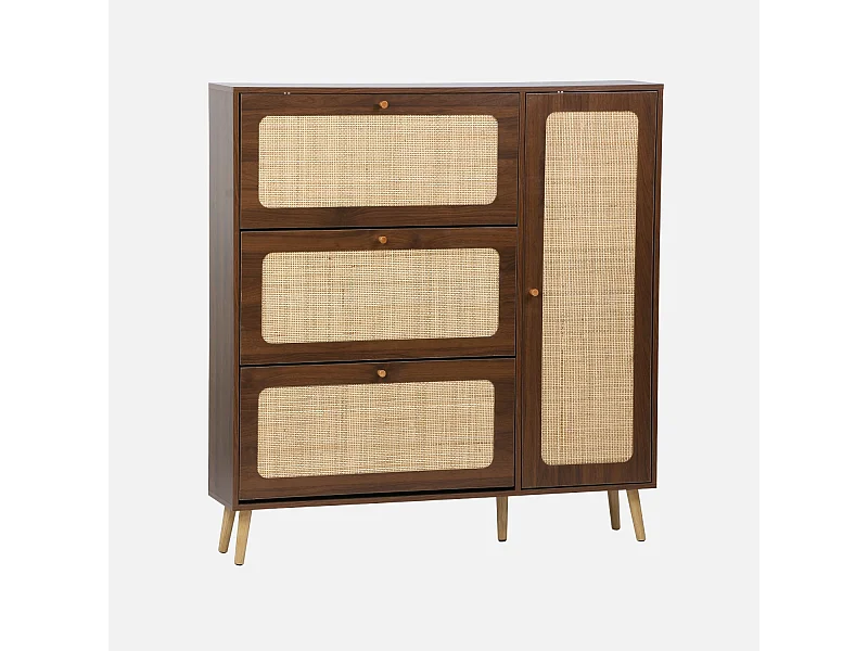 Mueble para zapatos de caña con 3 cajones nogal