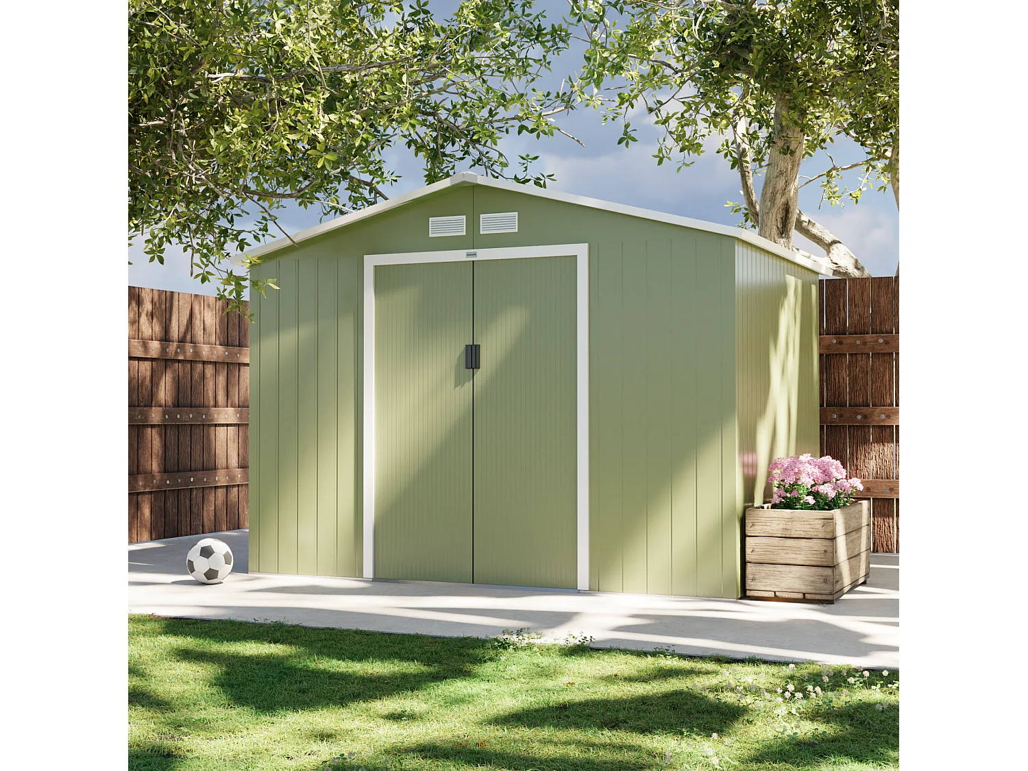 Casetta da giardino in metallo con kit di ancoraggio, 5.9m², verde e