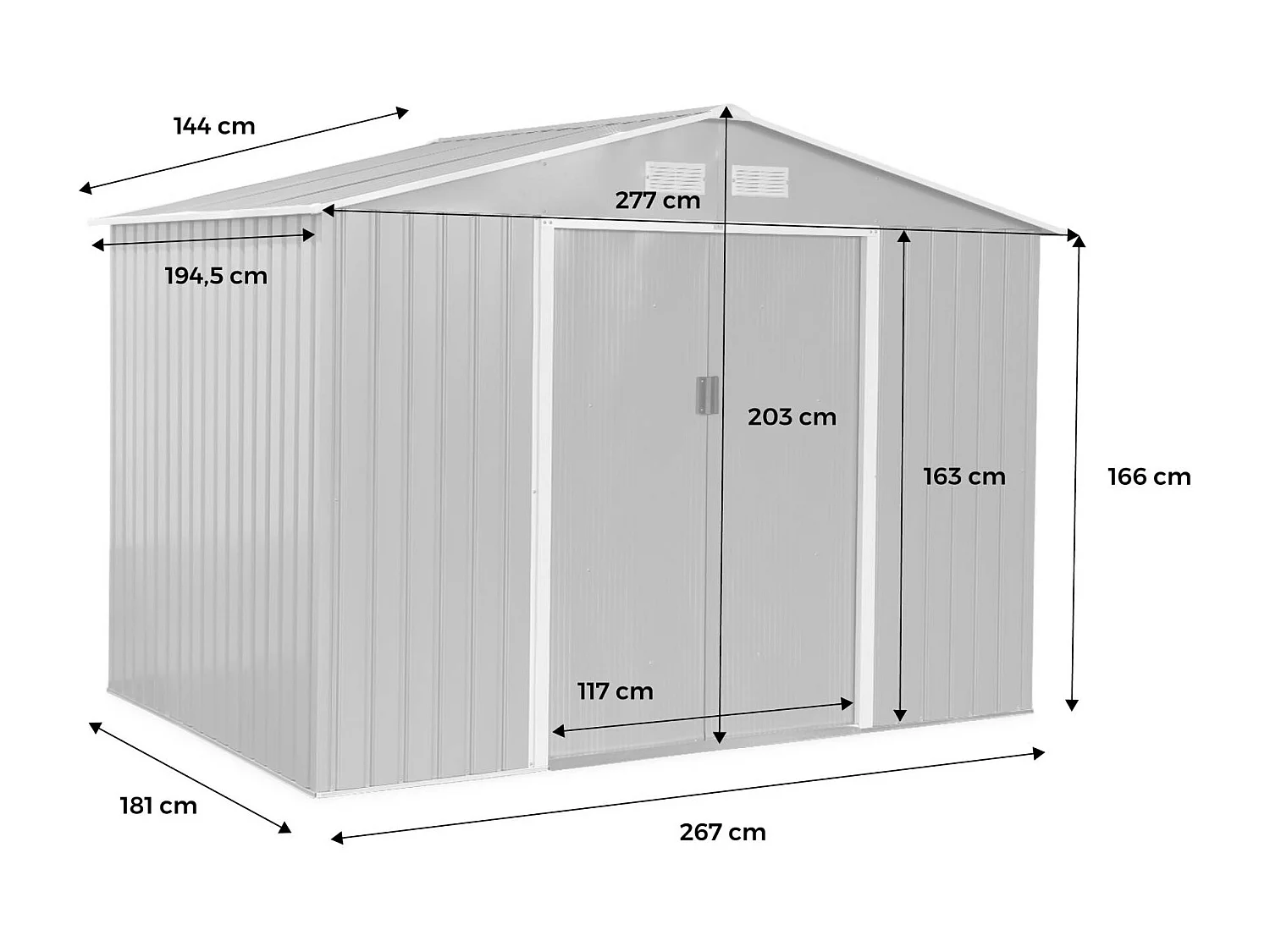 Casetta da giardino in metallo con kit di ancoraggio, 5.9m², verde e