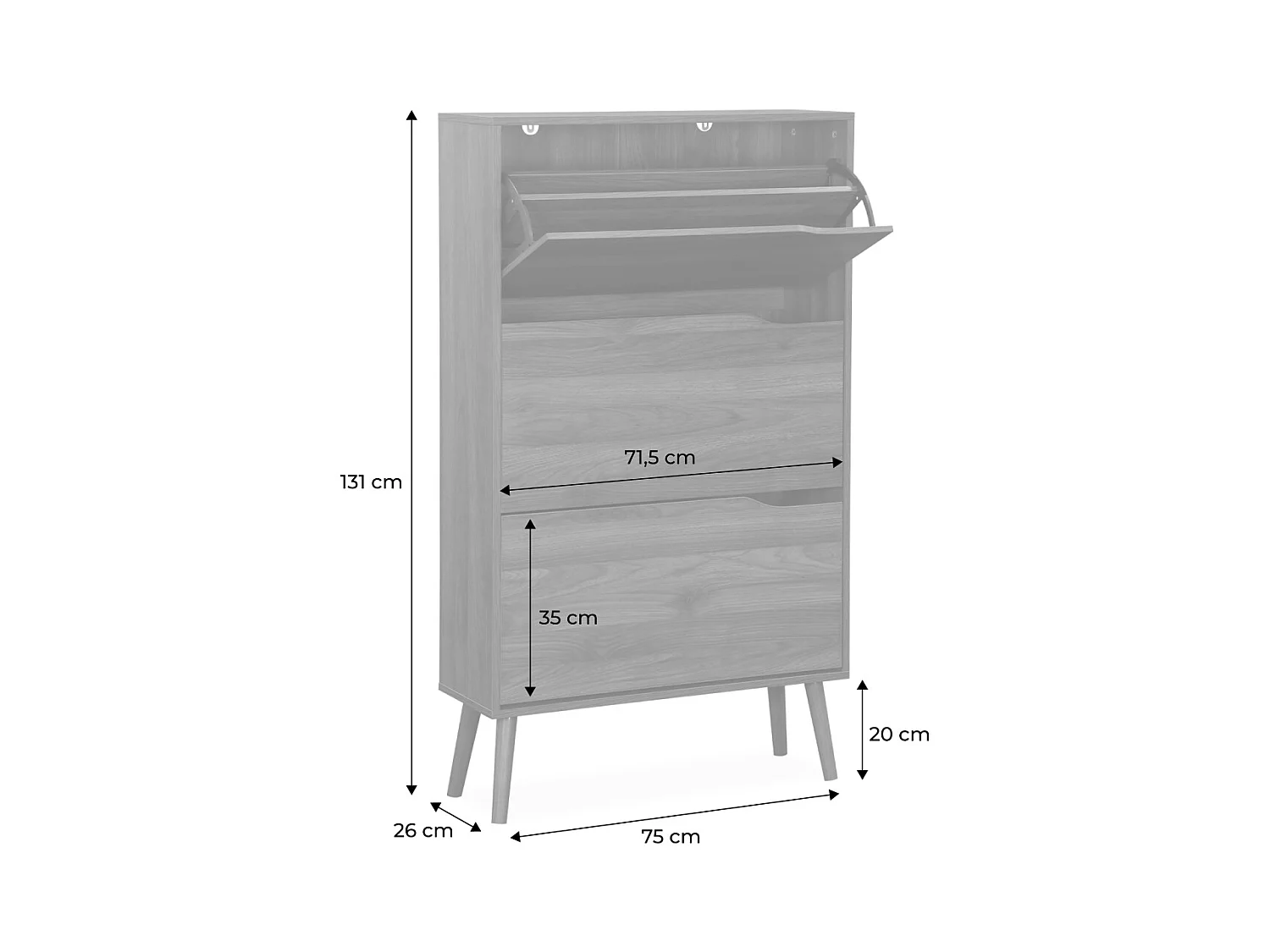 Mueble zapatero de madera de nogal con 3 puertas natural