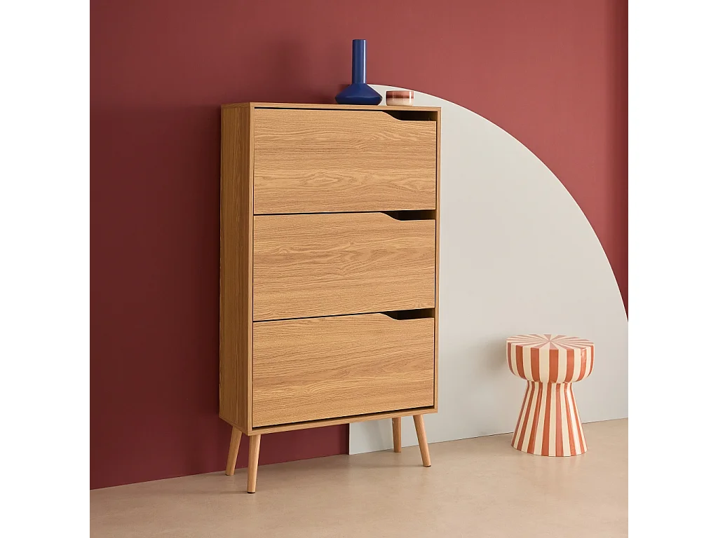 Mobile per scarpe decorazione legno 3 cassetti, marrone naturale