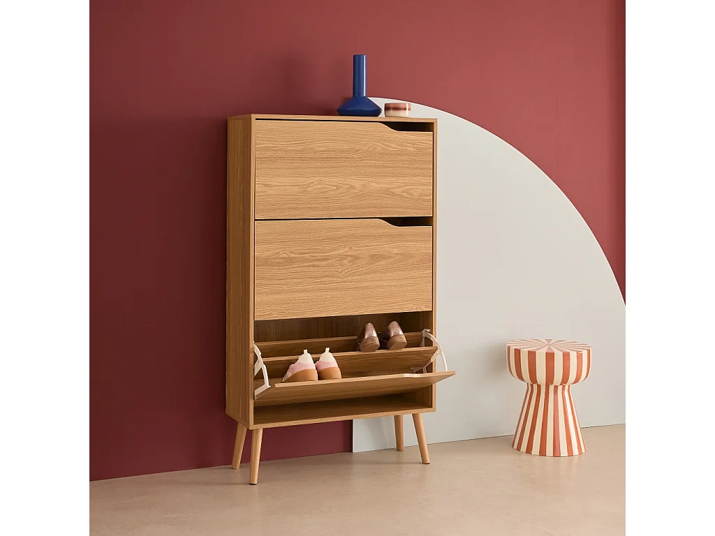 Mobile per scarpe decorazione legno 3 cassetti, marrone naturale