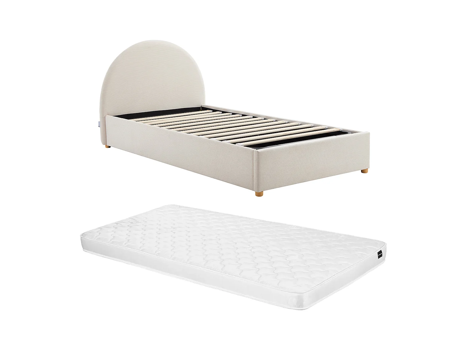 Sängram med förvaring 90 x 190 cm - Manchester sammet - Beige + Madrass - LIRIMO