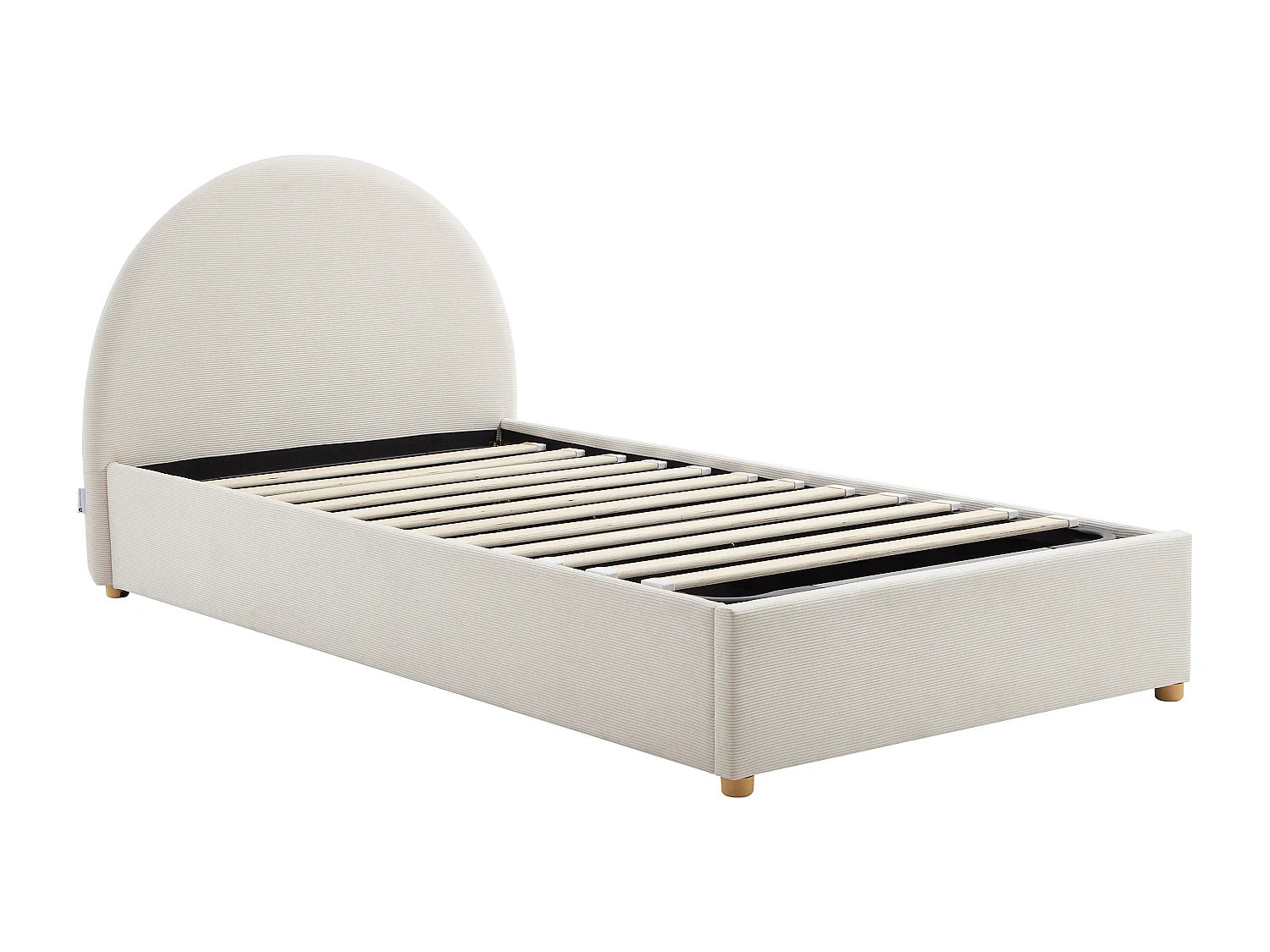 Lit coffre 90 x 190 cm - Velours côtelé - Beige + Matelas - LIRIMO