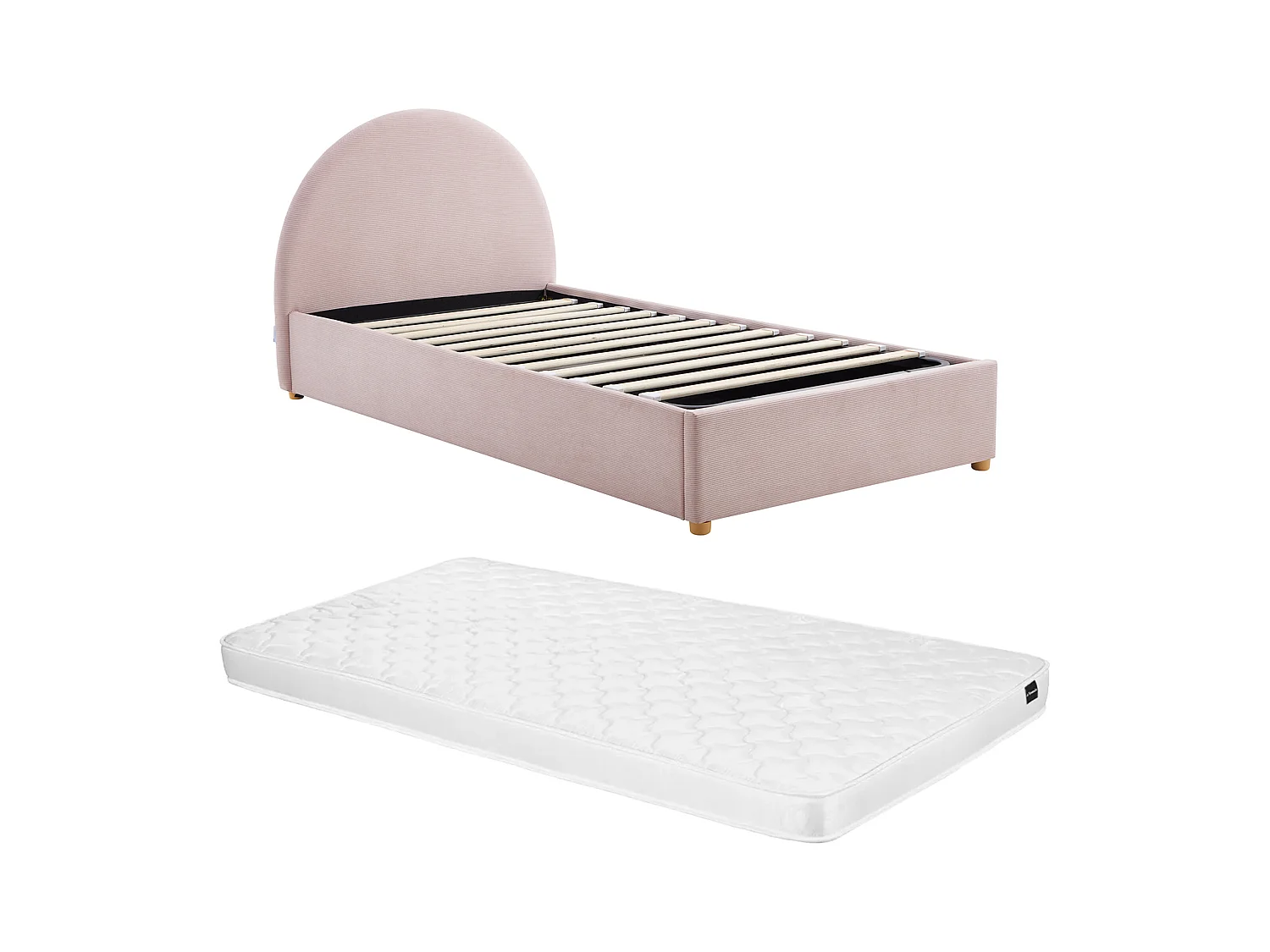 Sängram med förvaring 90 x 190 cm - Manchester velour - Rosa + Madrass - LIRIMO