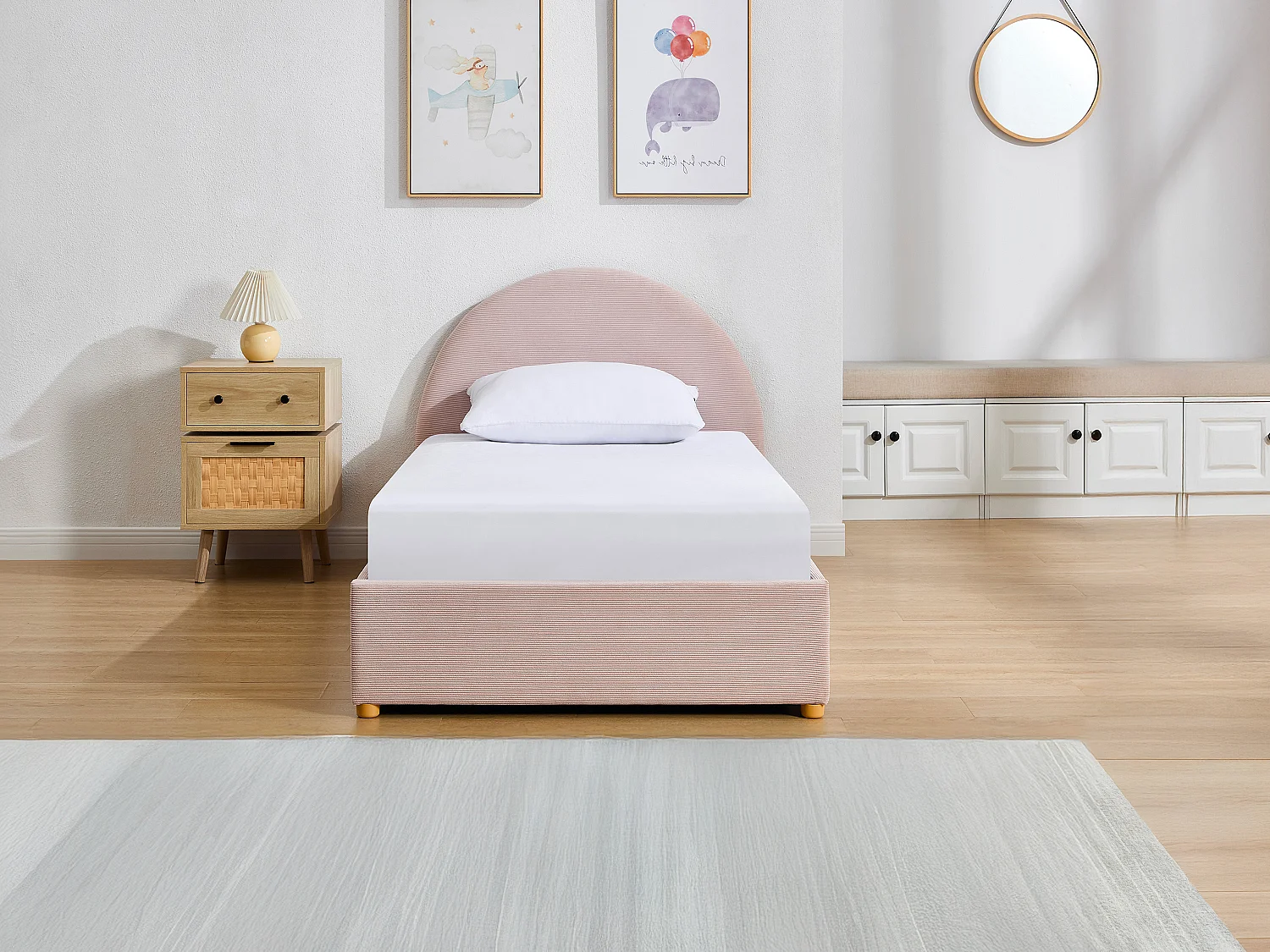 Sängram med förvaring 90 x 190 cm - Manchester velour - Rosa + Madrass - LIRIMO