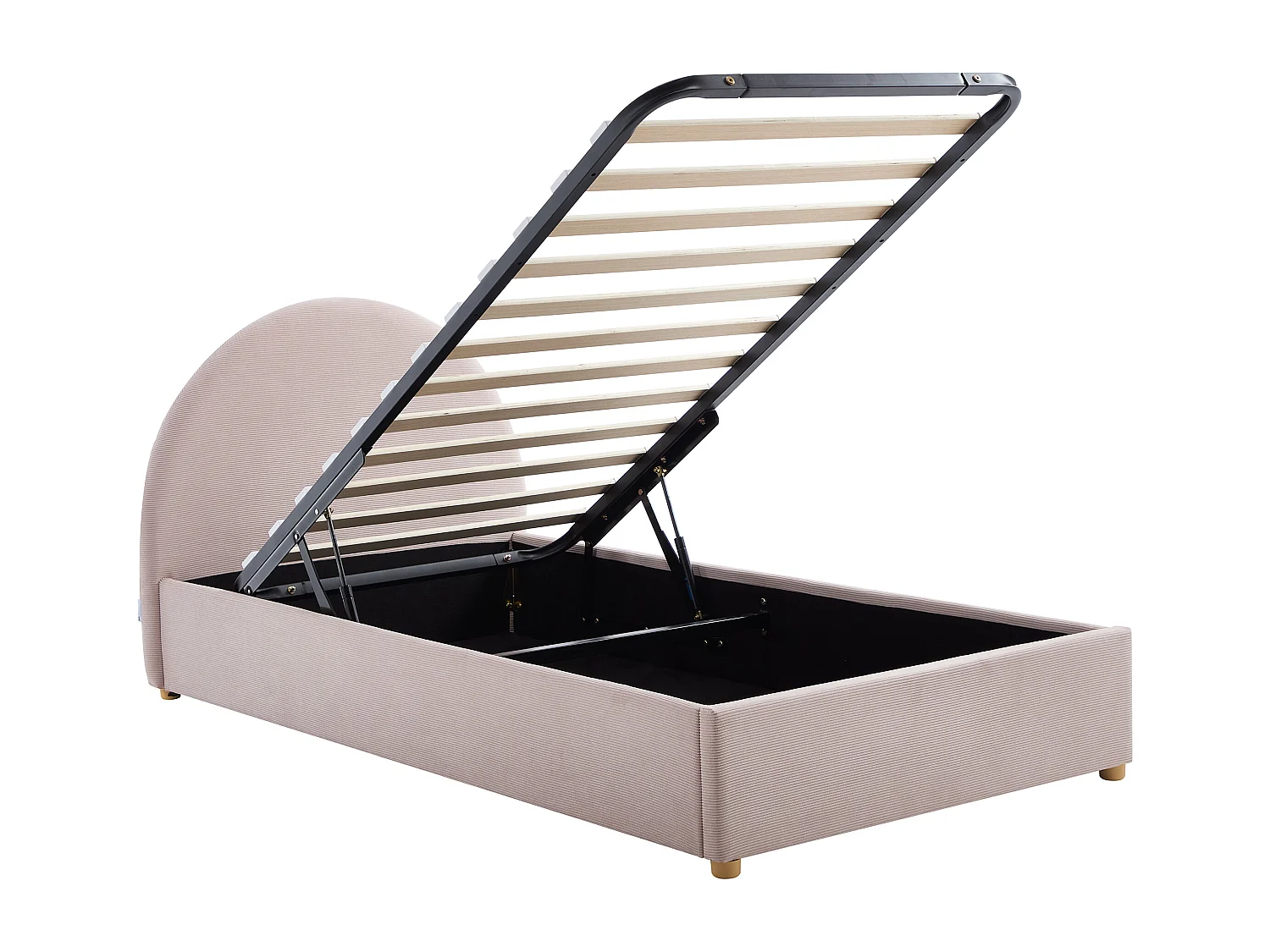 Lit coffre 90 x 190 cm - Velours côtelé - Rose + Matelas - LIRIMO