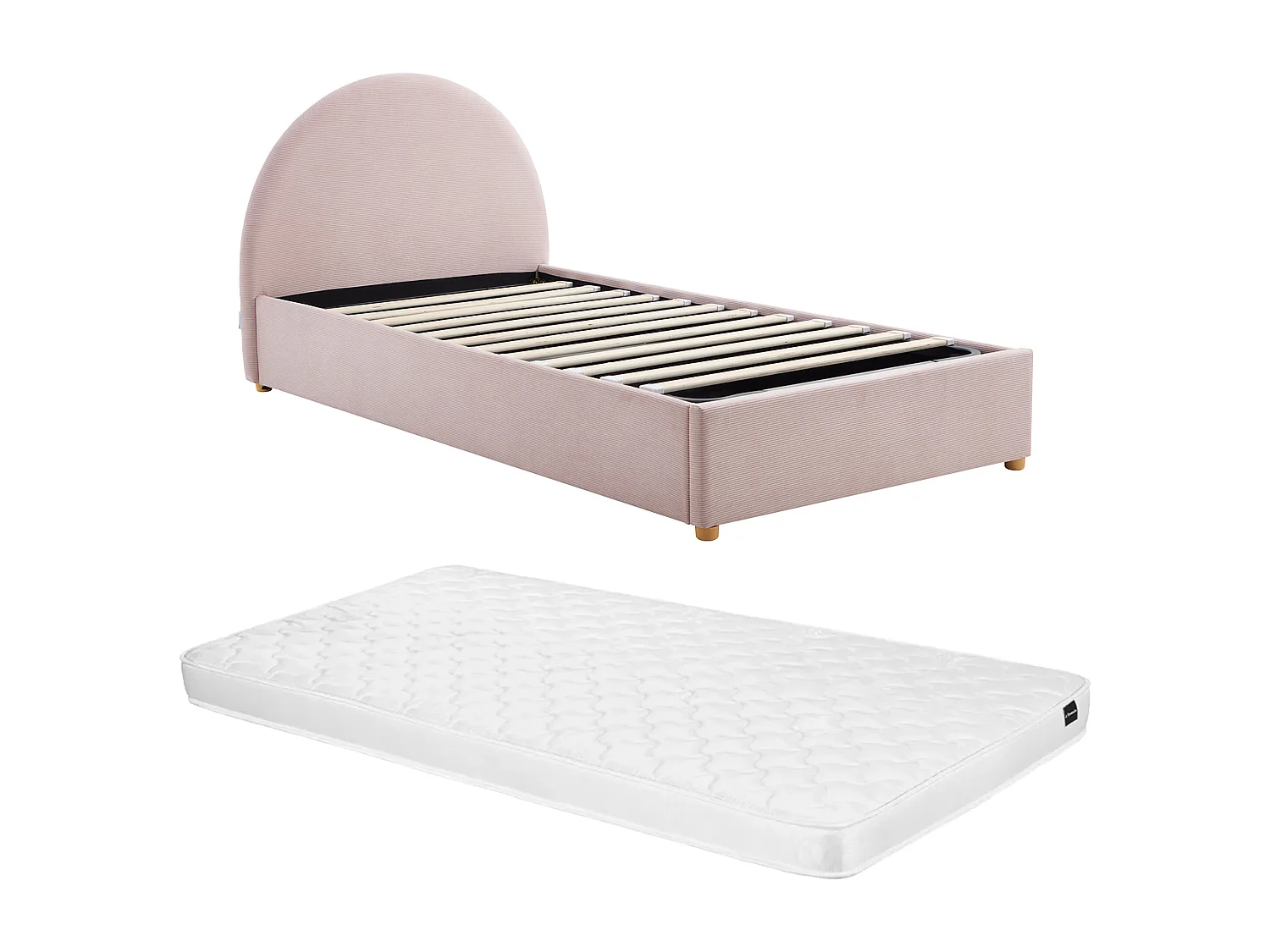 Lit coffre 90 x 190 cm - Velours côtelé - Rose + Matelas - LIRIMO