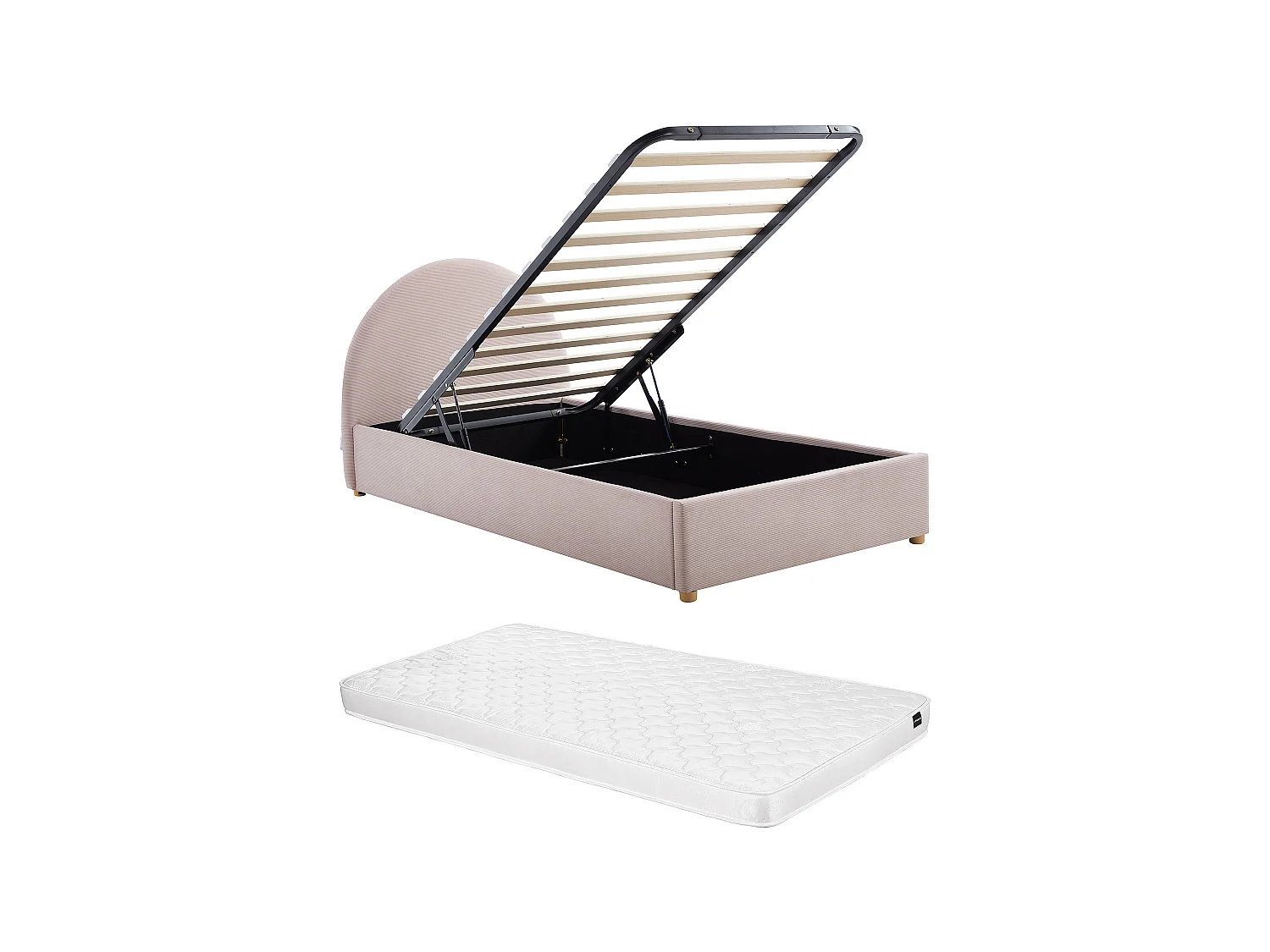 Sengeskuffe 90 x 190 cm - Fløjlscord - Rosa + Madras - LIRIMO