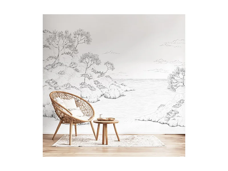 Papier peint panoramique - Calanques - Blanc - intissé : 150g/m² - 7 lés : 336x270cm