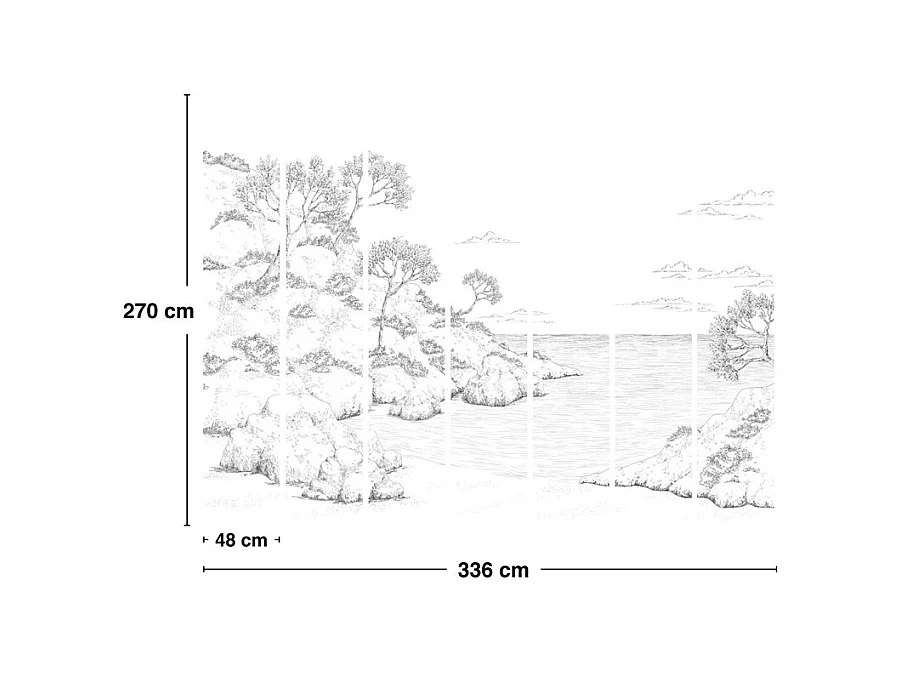 Papier peint panoramique - Calanques - Blanc - intissé : 150g/m² - 7 lés : 336x270cm