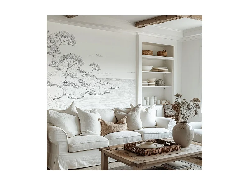 Papier peint panoramique - Calanques - Blanc - intissé : 150g/m² - 7 lés : 336x270cm