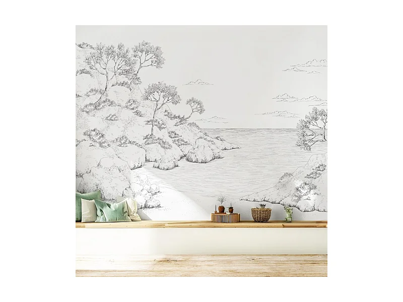 Papier peint panoramique - Calanques - Blanc - intissé : 150g/m² - 7 lés : 336x270cm