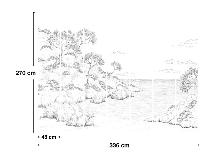 Papier peint panoramique - Calanques - Blanc - intissé : 150g/m² - 7 lés : 336x270cm