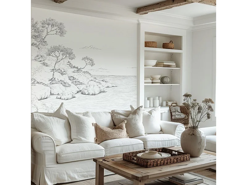 Papier peint panoramique - Calanques - Blanc - intissé : 150g/m² - 7 lés : 336x270cm