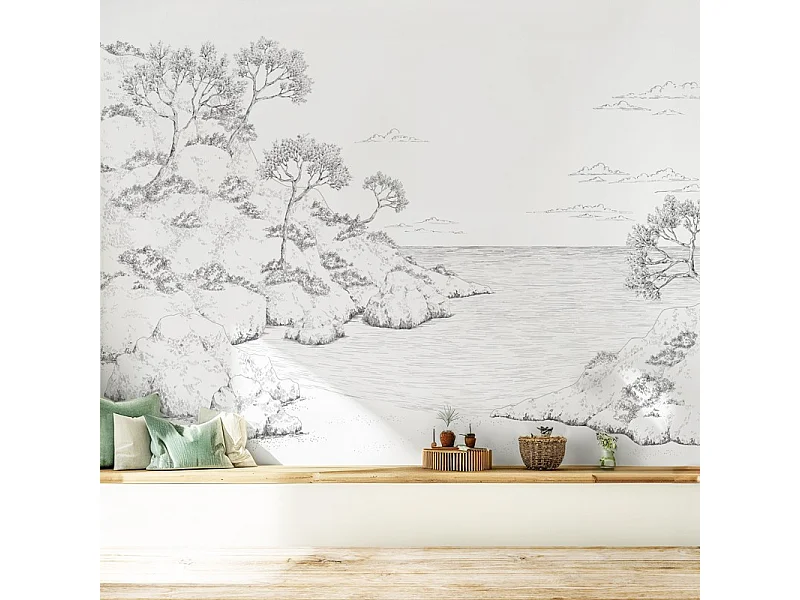 Papier peint panoramique - Calanques - Blanc - intissé : 150g/m² - 7 lés : 336x270cm