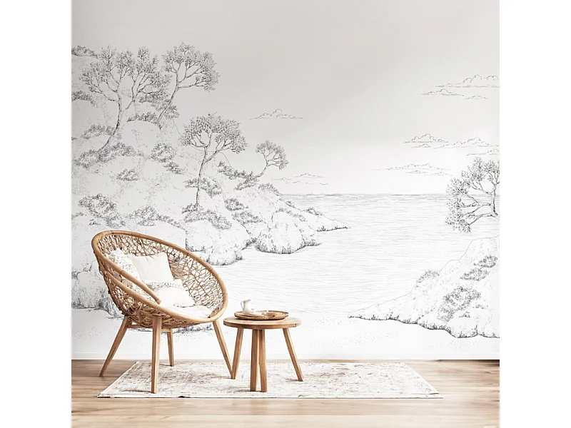 Papier peint panoramique - Calanques - Blanc - intissé : 150g/m² - 7 lés : 336x270cm