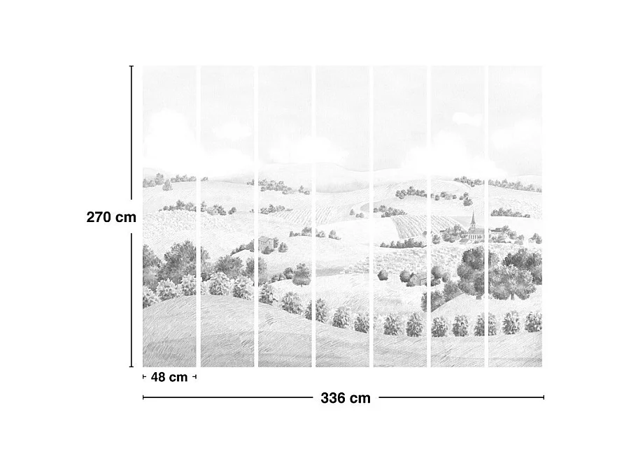 Papier peint panoramique - Campagne - Noir - intissé : 150g/m² - 7 lés : 336x270cm