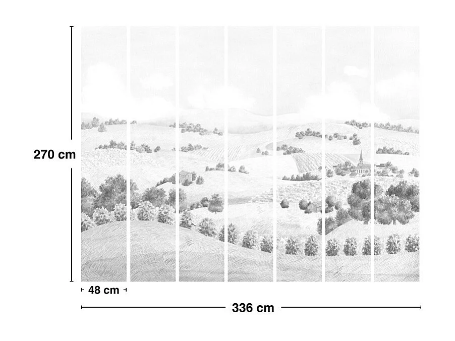 Papier peint panoramique - Campagne - Noir - intissé : 150g/m² - 7 lés : 336x270cm